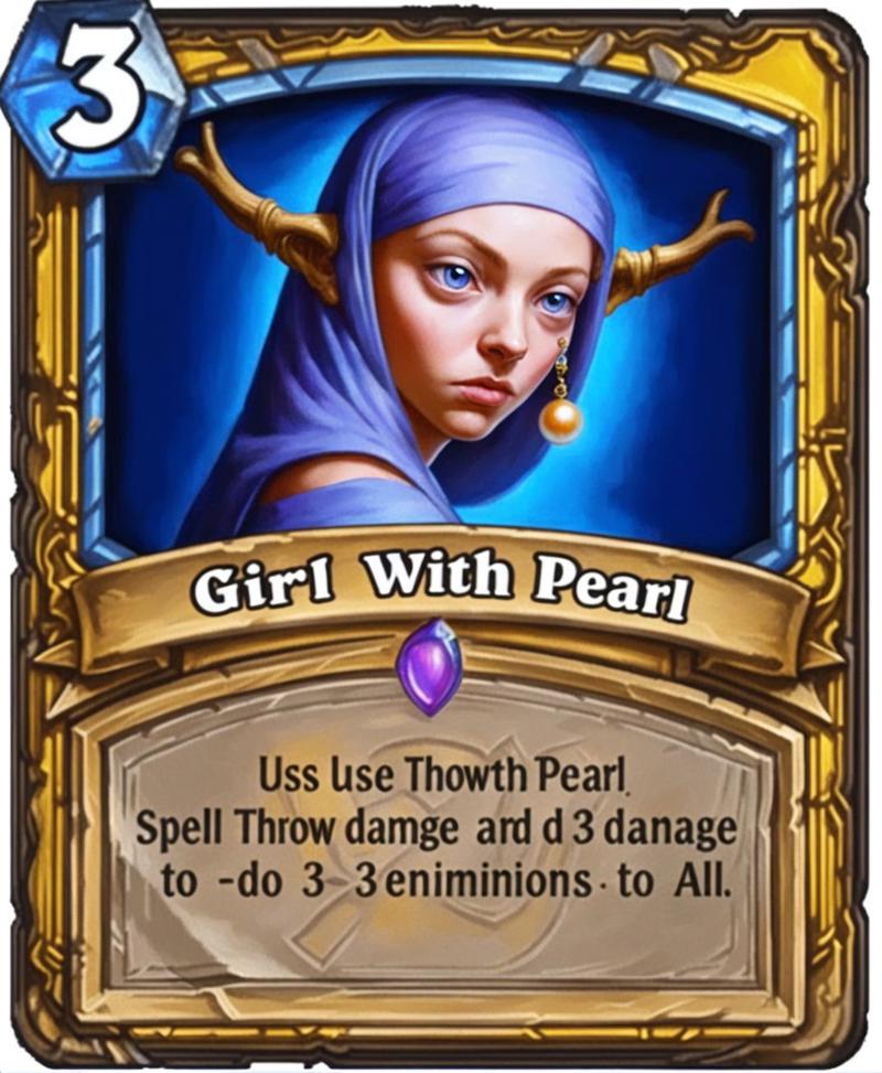 00077-20231110220611-7780-3 A ((Girl with a pearl earring by vermeer)) spell use_ throw the pearl and do 3 damage to all enemy minions  Hearthstone Card.jpg